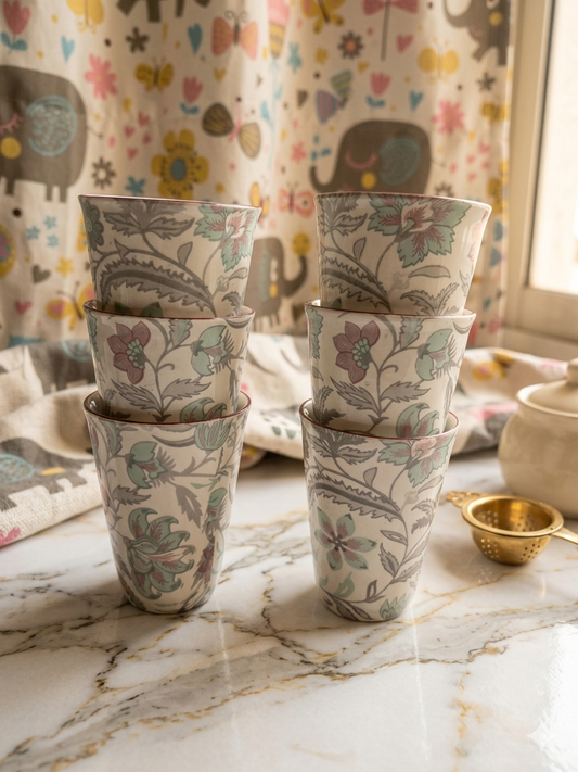 Pastel Floral Ceramic Chai Cup Set of 6