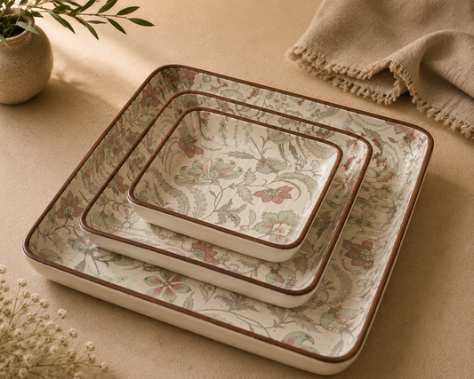 Botanical Garden Ceramic Platter Set- Sage Green Calm