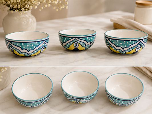 Teal Hand-Painted Ceramic Dessert Bowl