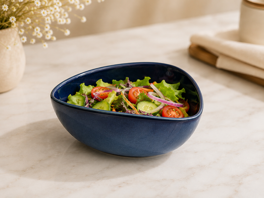 Deep Blue Organic Shape Ceramic Salad Bowl