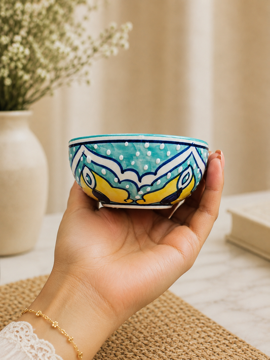 Teal Hand-Painted Ceramic Dessert  Bowl