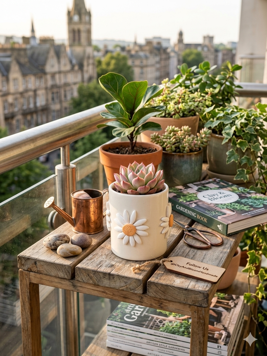 White Daisy Garden Succulent Planter
