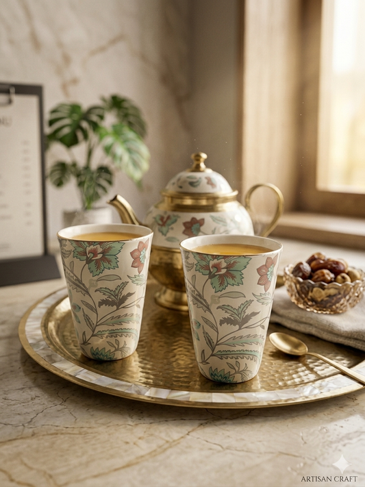 Pastel Floral Ceramic Chai Cup Set of 6