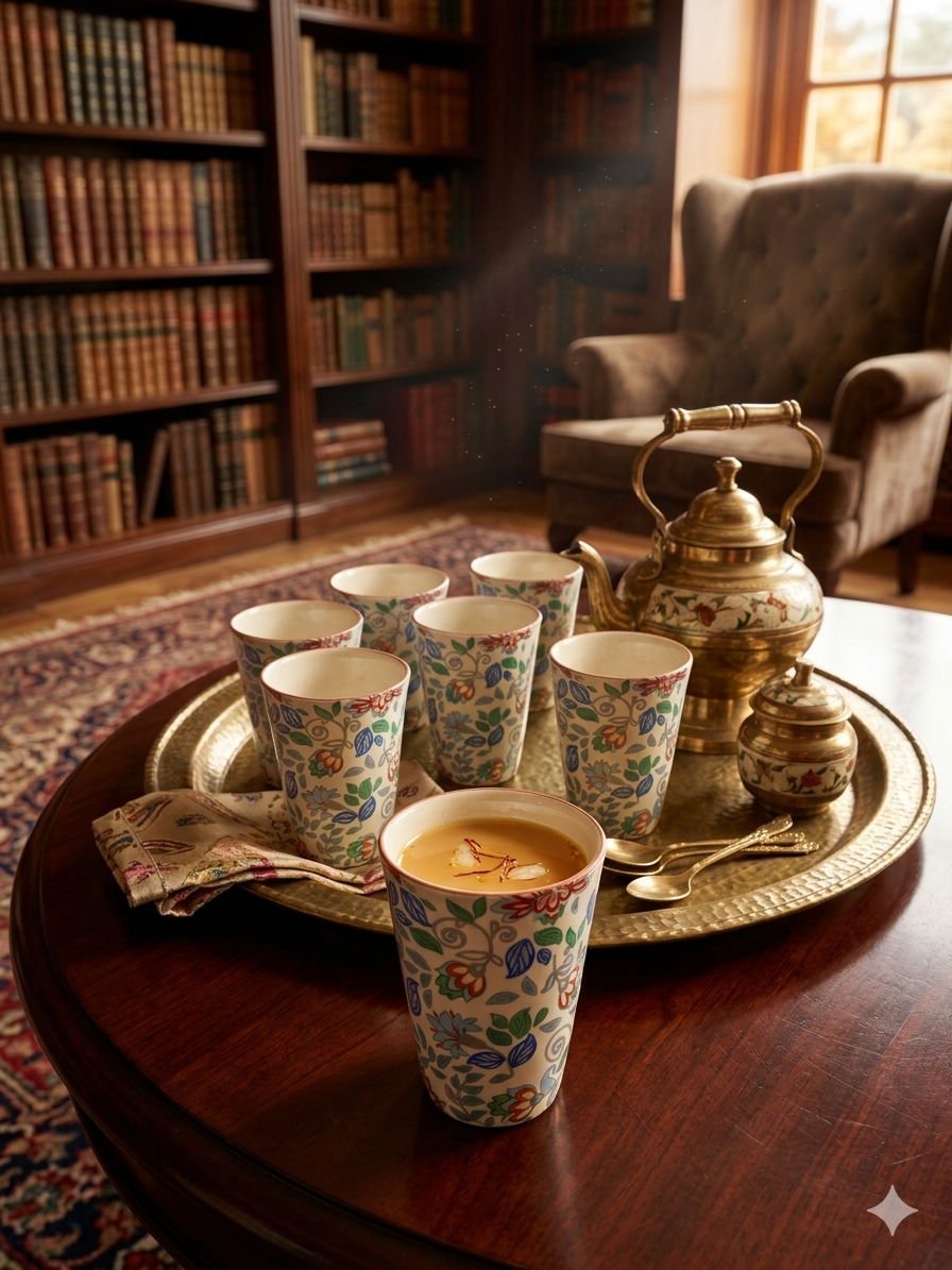 Hand-Painted Floral Ceramic Chai Cup Set of 6