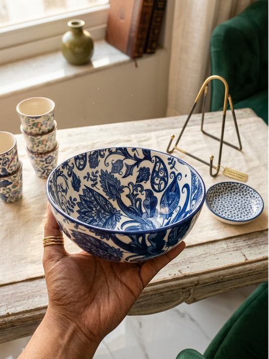 Indigo Blue Paisley Ceramic Bowl