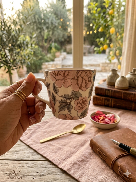 Peony Floral Ceramic Cup Set of 6