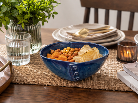 Navy Blue Button Detail Ceramic Snack Bowl