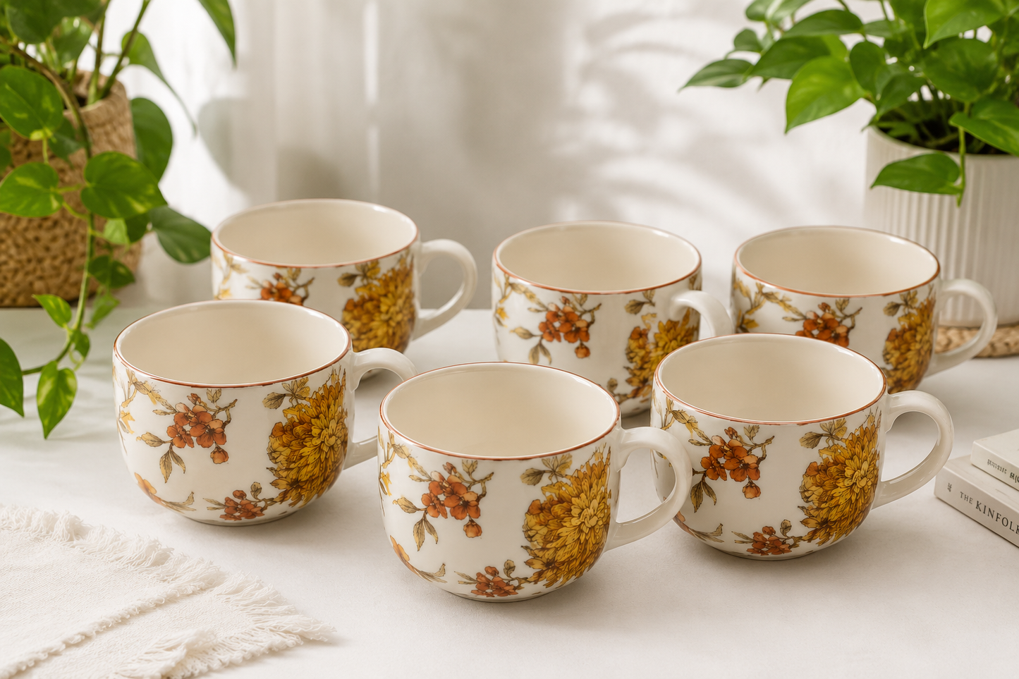 Autumn Bloom Ceramic Coffee Mug Set