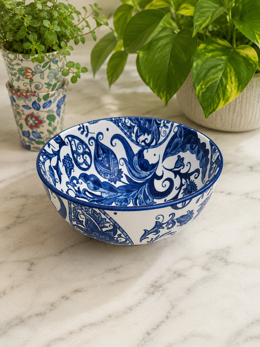 Indigo Blue Paisley Ceramic Bowl