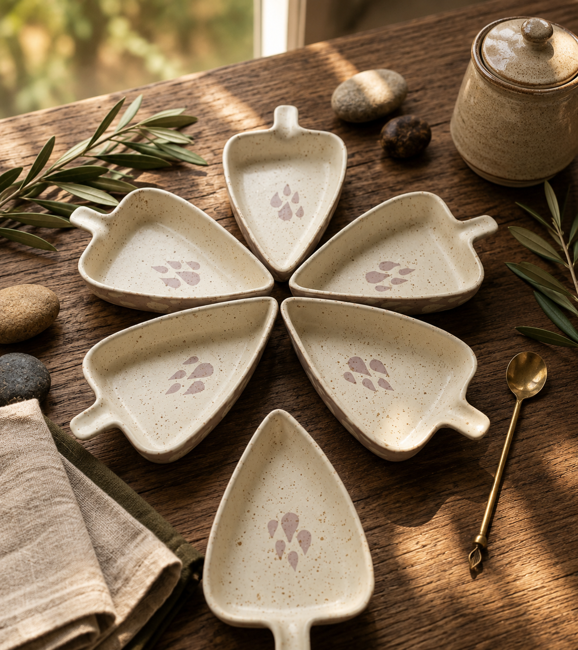 Leaf-Shaped Ceramic Snack Dish Set of 6