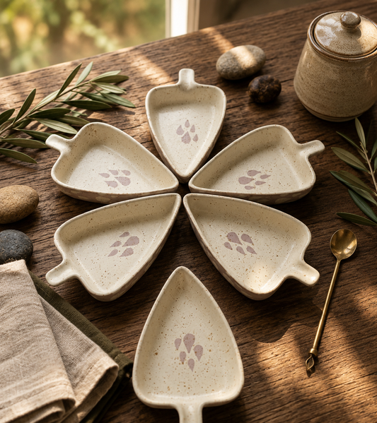 Leaf-Shaped Ceramic Snack Dish Set of 6