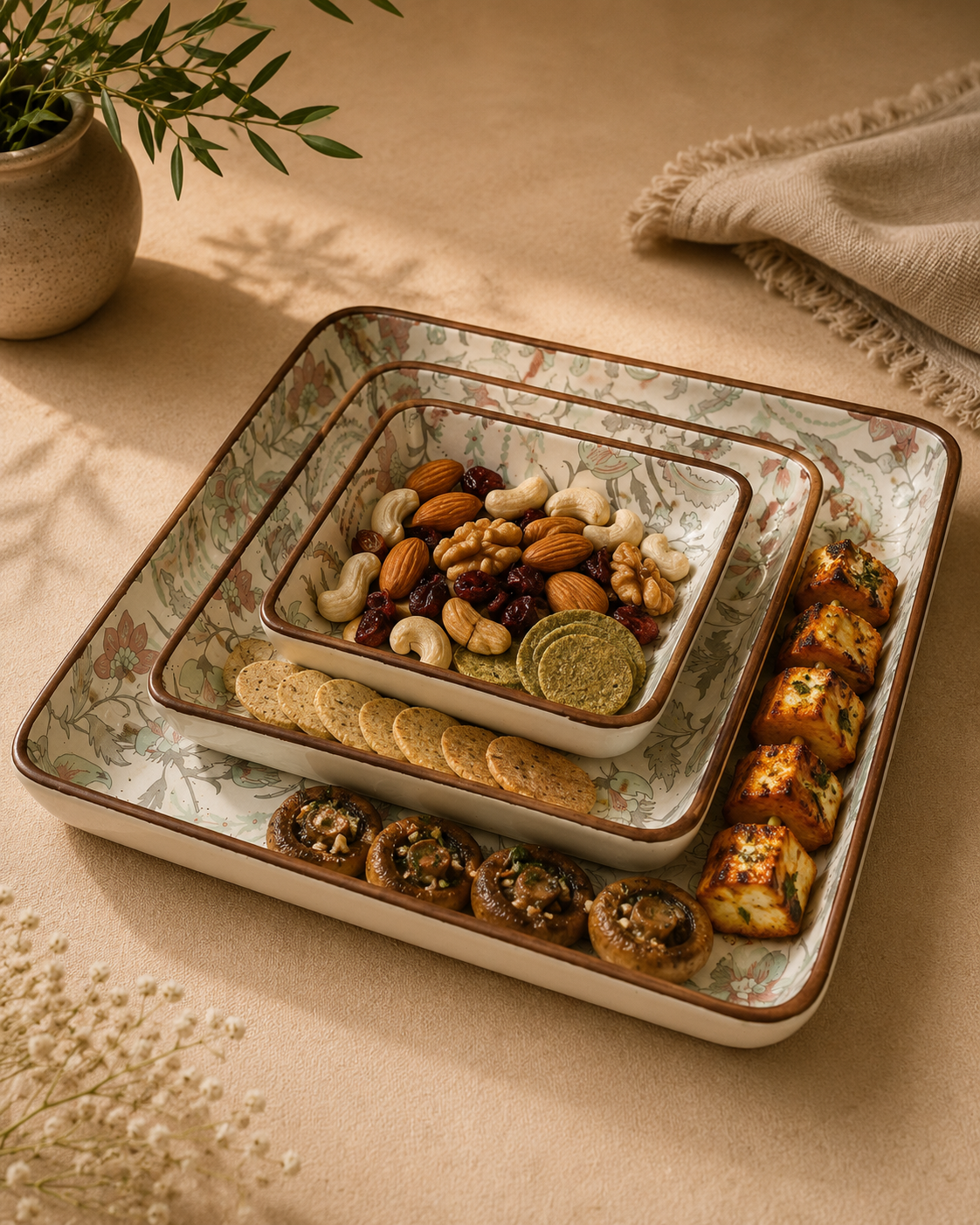 Botanical Garden Ceramic Platter Set- Sage Green Calm