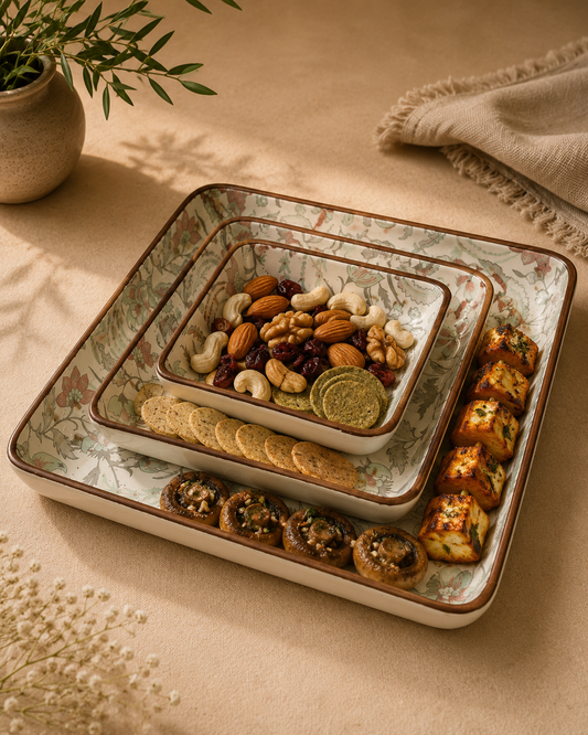 Botanical Garden Ceramic Platter Set- Sage Green Calm