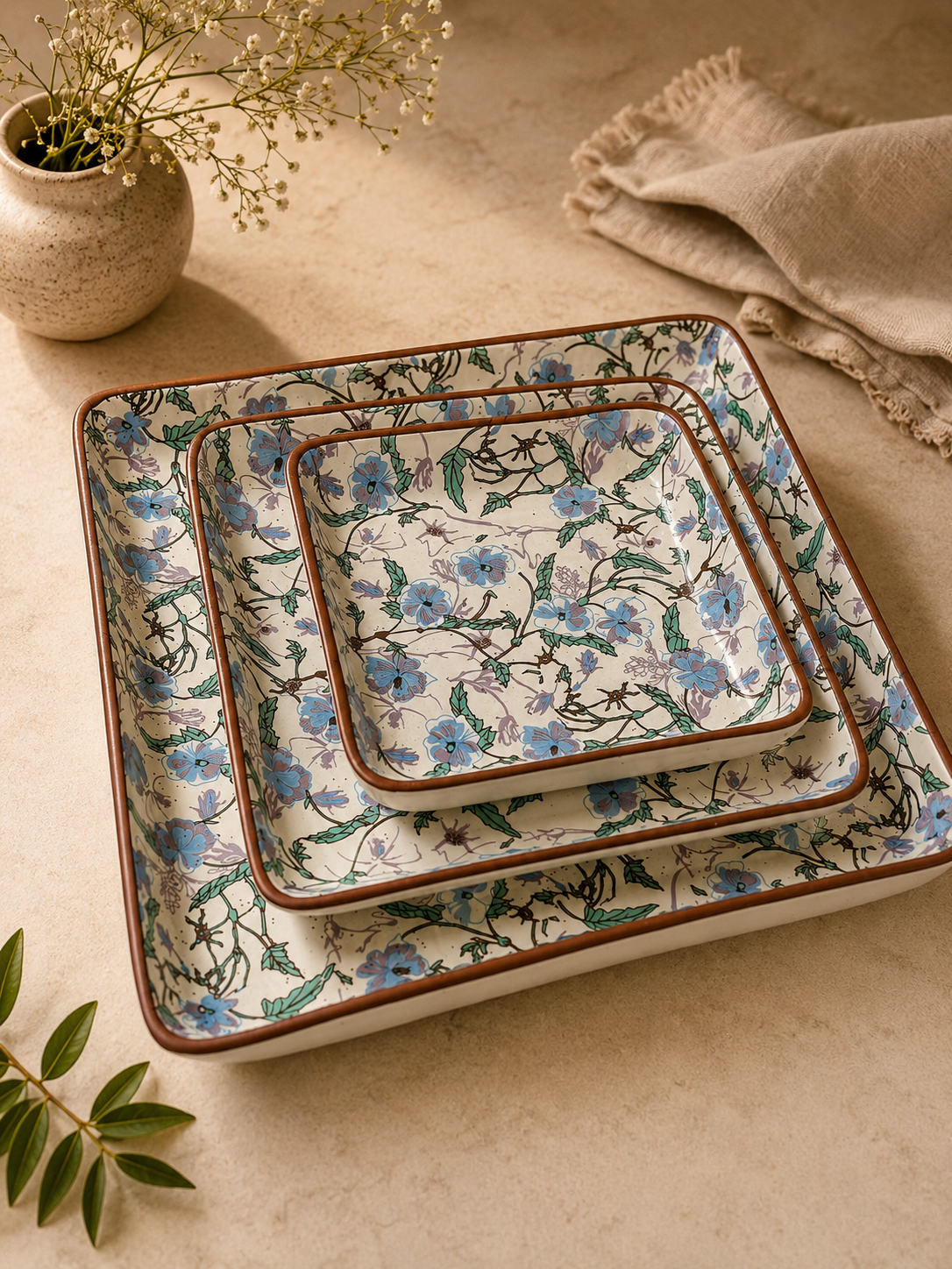Botanical Garden Ceramic Platter Set - Blue Chirps
