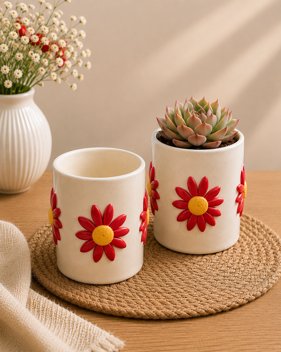 Red Daisy Garden Succulent Planter
