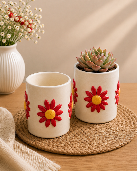 Red Daisy Garden Succulent Planter
