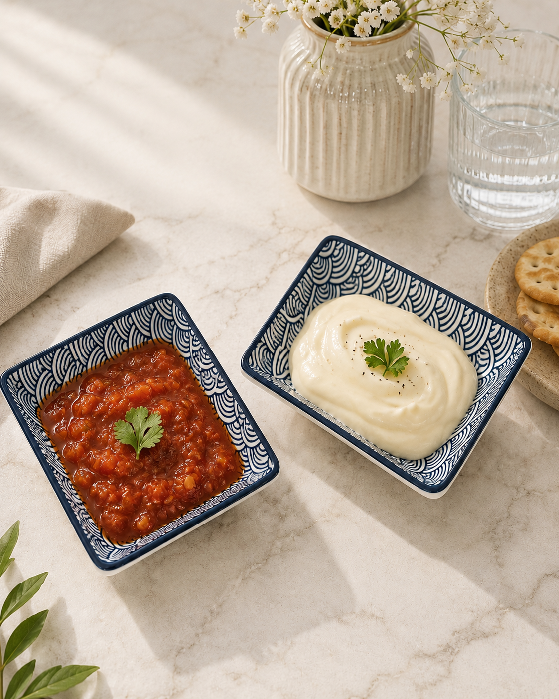 Turkish Blue Wave Ceramic Dip Bowls , Set of 2