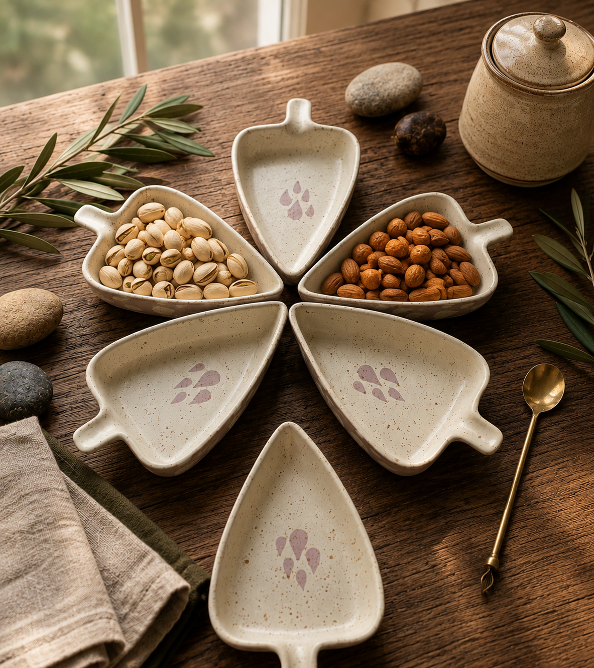 Leaf-Shaped Ceramic Snack Dish Set of 6