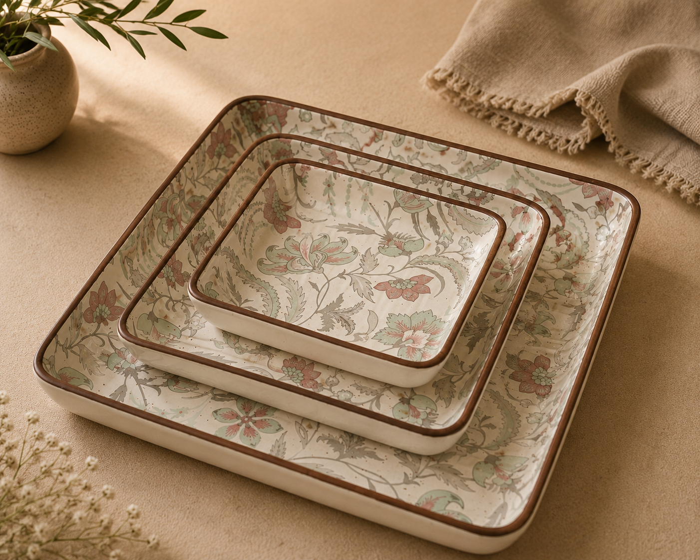 Botanical Garden Ceramic Platter Set- Sage Green Calm