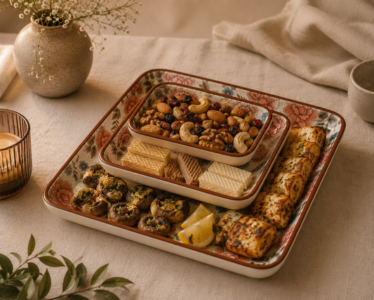 Botanical Garden Ceramic Platter Set - Brown Blush Freshness