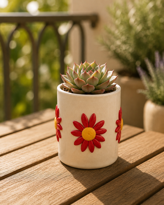 Red Daisy Garden Succulent Planter