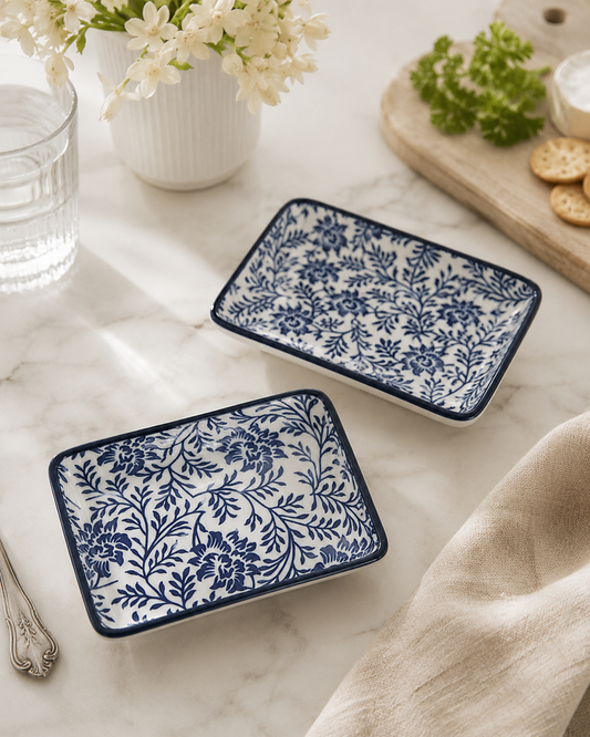 Turkish Blue Flower Ceramic Dip Bowls , Set of 2