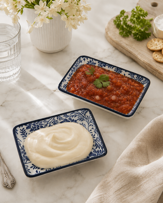 Turkish Blue Flower Ceramic Dip Bowls , Set of 2