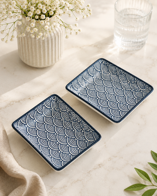 Turkish Blue Wave Ceramic Dip Bowls , Set of 2