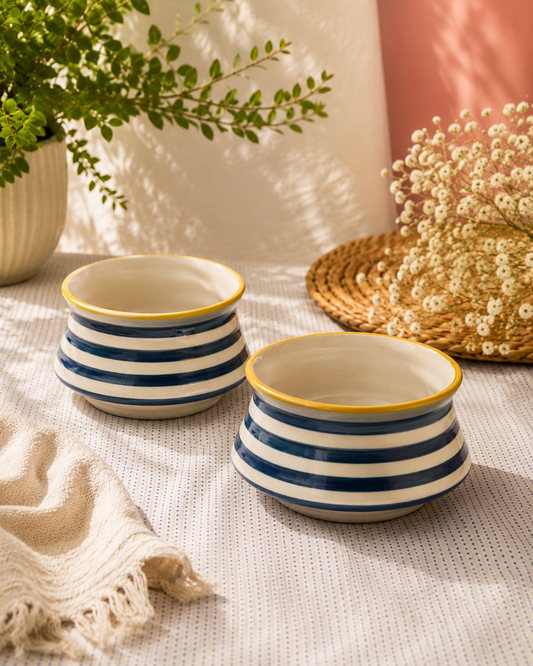Navy Stripe Ceramic Bowl Set