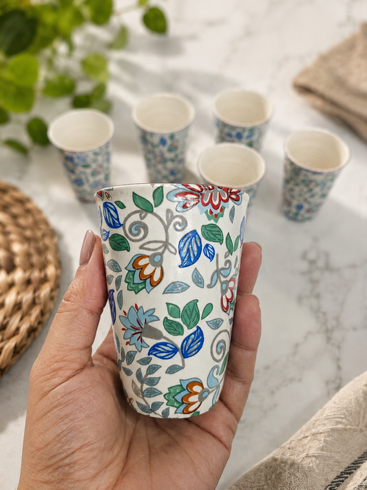 Hand-Painted Floral Ceramic Chai Cup Set of 6
