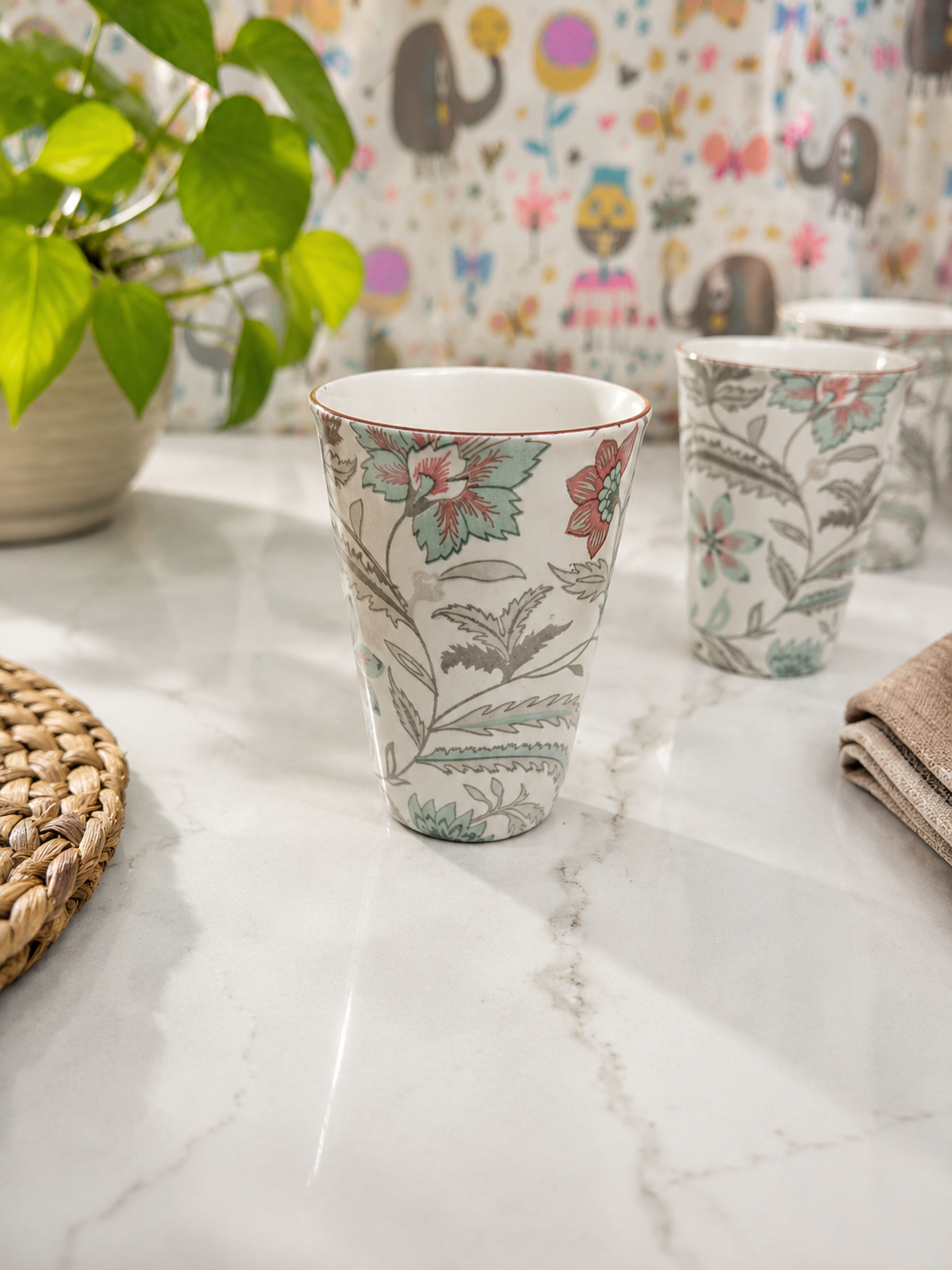 Pastel Floral Ceramic Chai Cup Set of 6