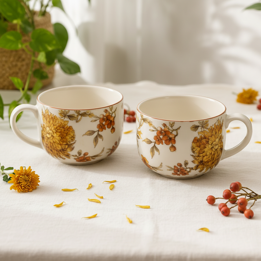 Autumn Bloom Ceramic Coffee Cups
