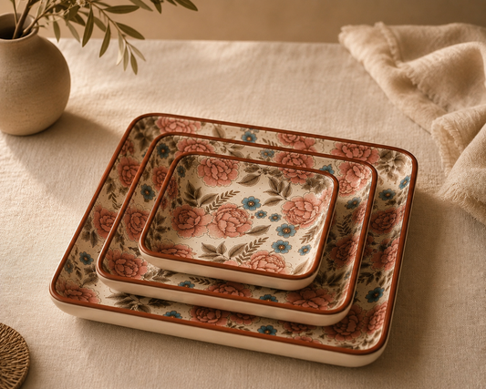 Botanical Garden Ceramic Platter Set - Brown Blush Freshness