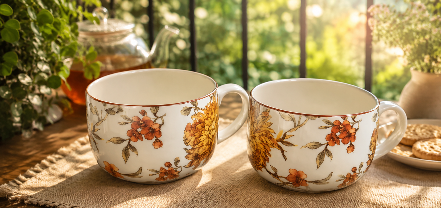 Autumn Bloom Ceramic Coffee Mug Set