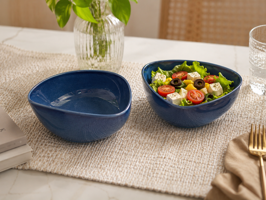 Deep Blue Organic Shape Ceramic Salad Bowl
