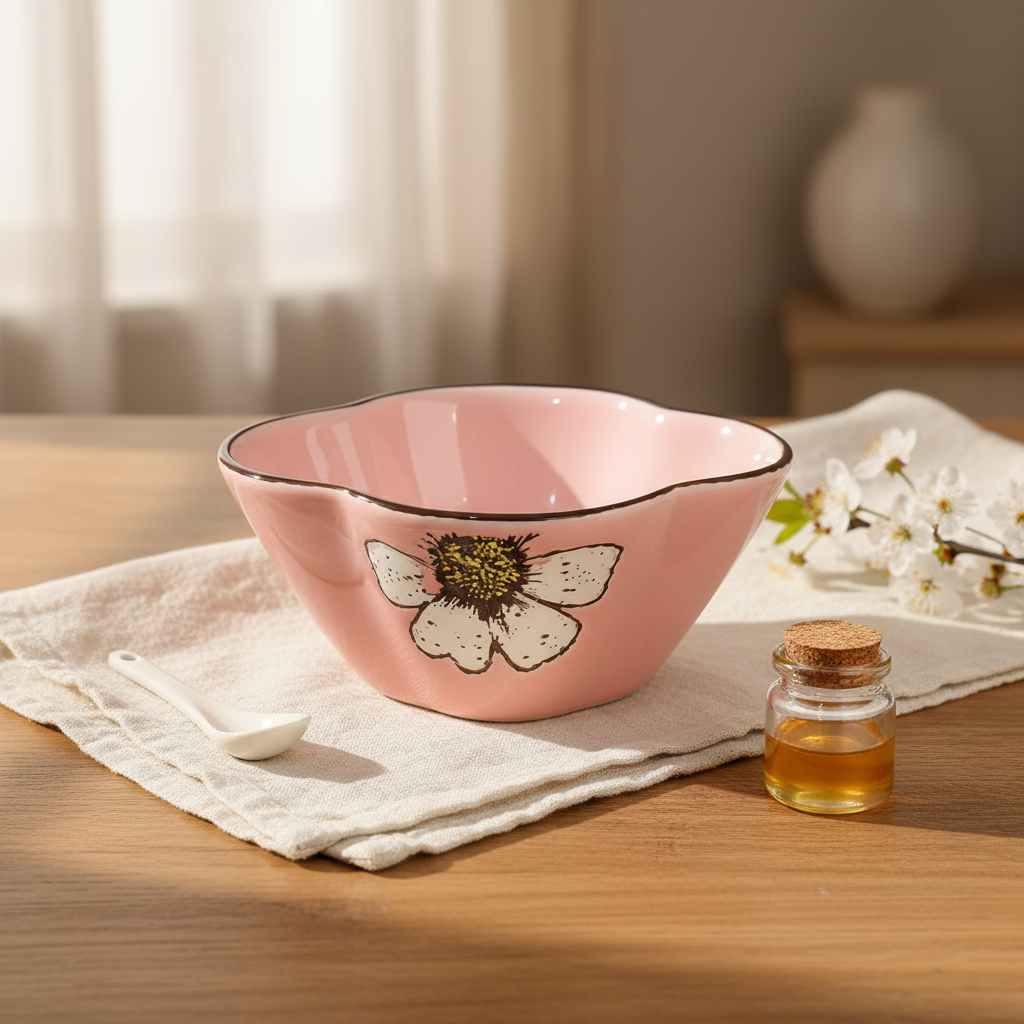 Pink Floral Dessert Bowl — window and linen lifestyle