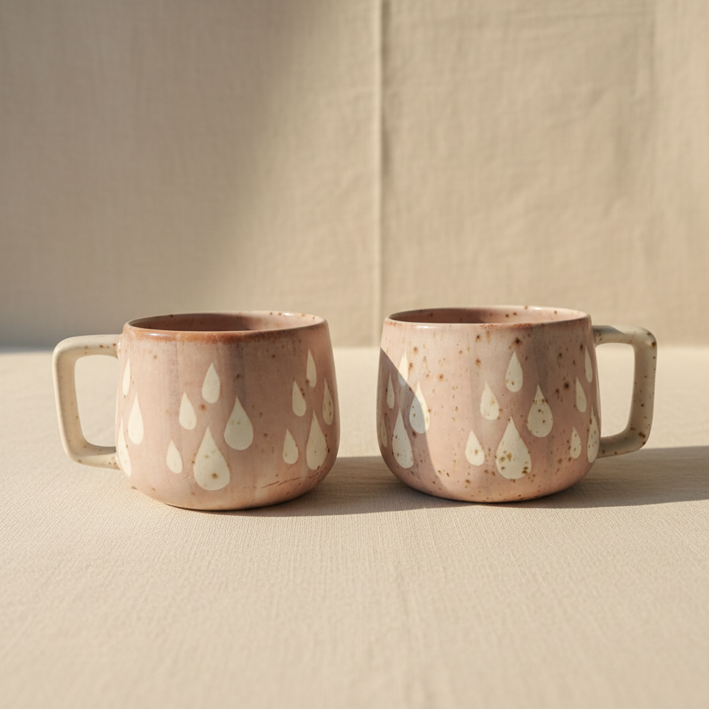Raindrop ceramic mugs hero shot on neutral background